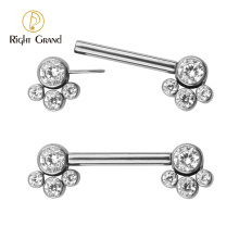 Titanium Threadless Bezel Set Cubic Zircon Nipple Ring Body Piercing